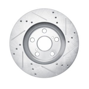 Lexus CT200h Brake Rotor (1) - Front Left - R1 Concepts - Drilled & Slotted - Silver - `10-`17